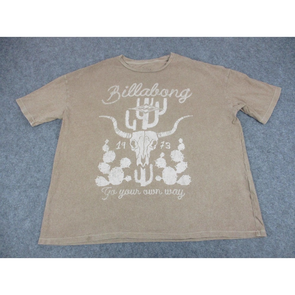 Billabong Shirt Mens Medium Beige Wrangler Longhorn Skull Cactus Graphic Tee
